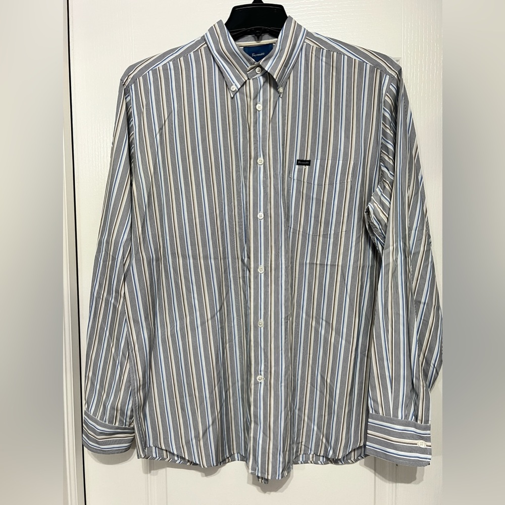 Faconnable Men's multi color stripe button up shirt.  Size XL‎